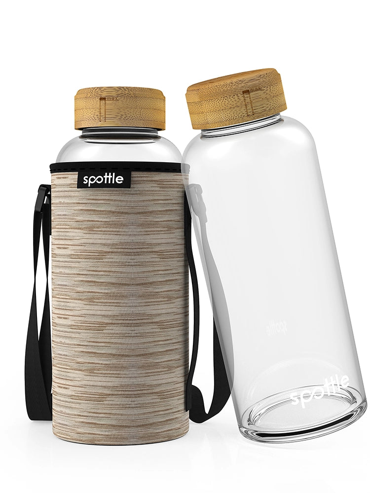 Glass water bottle with neoprene sleeve 1.5 L