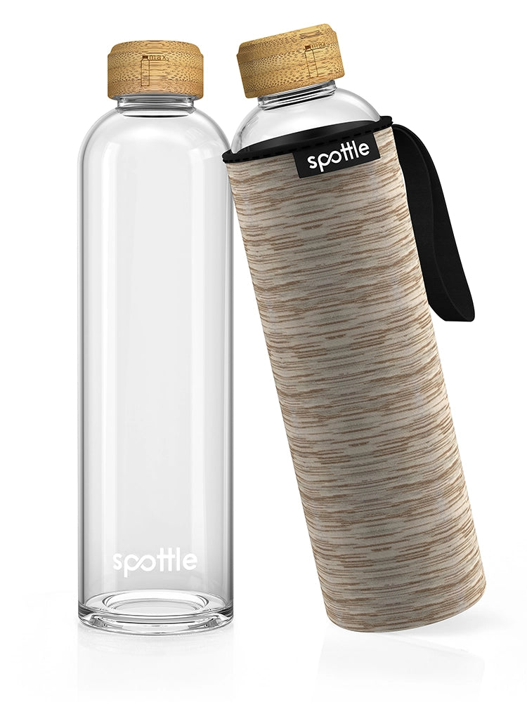 Trinkflasche Glas mit Neoprenhülle & Bambusdeckel – 1 L (32 oz)