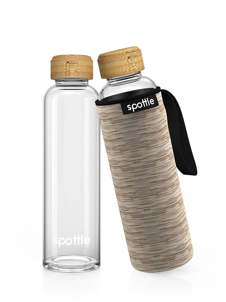 Trinkflasche Glas mit Neoprenhülle & Bambusdeckel – 500 ml (16oz)