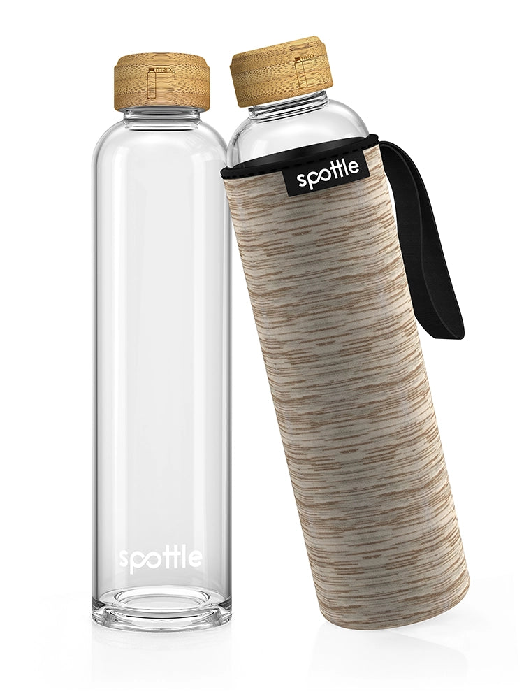 Trinkflasche Glas mit Neoprenhülle & Bambusdeckel – 750 ml (24oz)