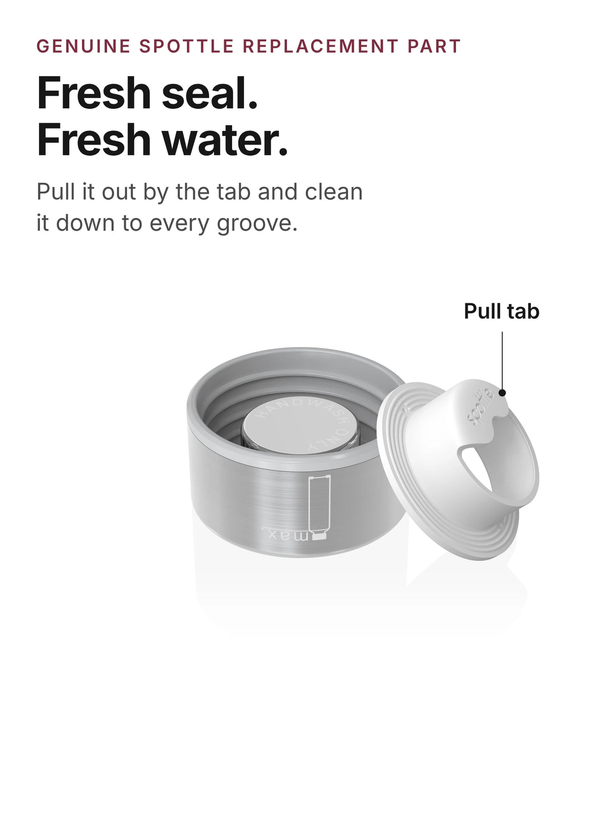 spottle replacement seal with pull tab next to stainless steel lid