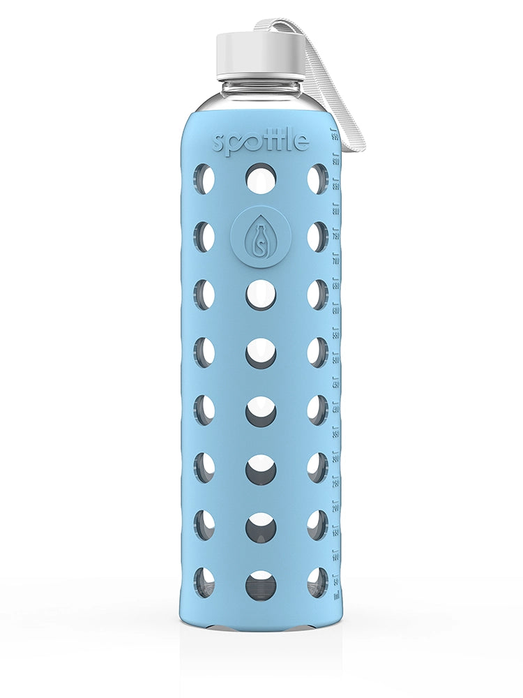 Glass water bottle with silicone sleeve – 1 L (32oz)