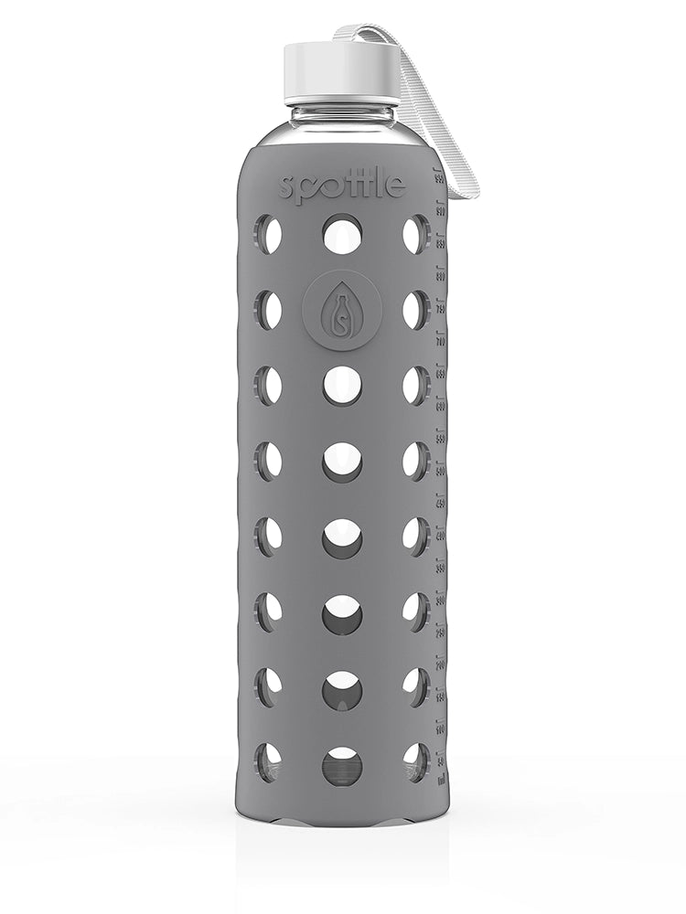 Glass water bottle with silicone sleeve – 1 L (32oz)