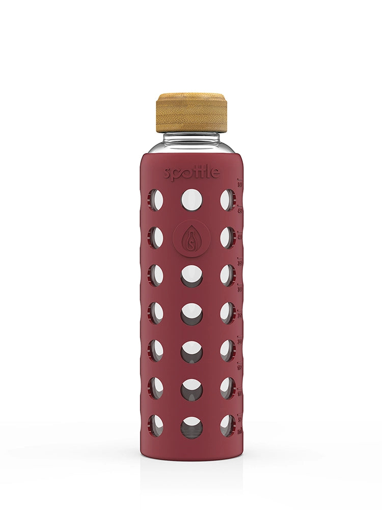 Trinkflasche Glas mit Silikonhülle & Bambusdeckel – 500 ml