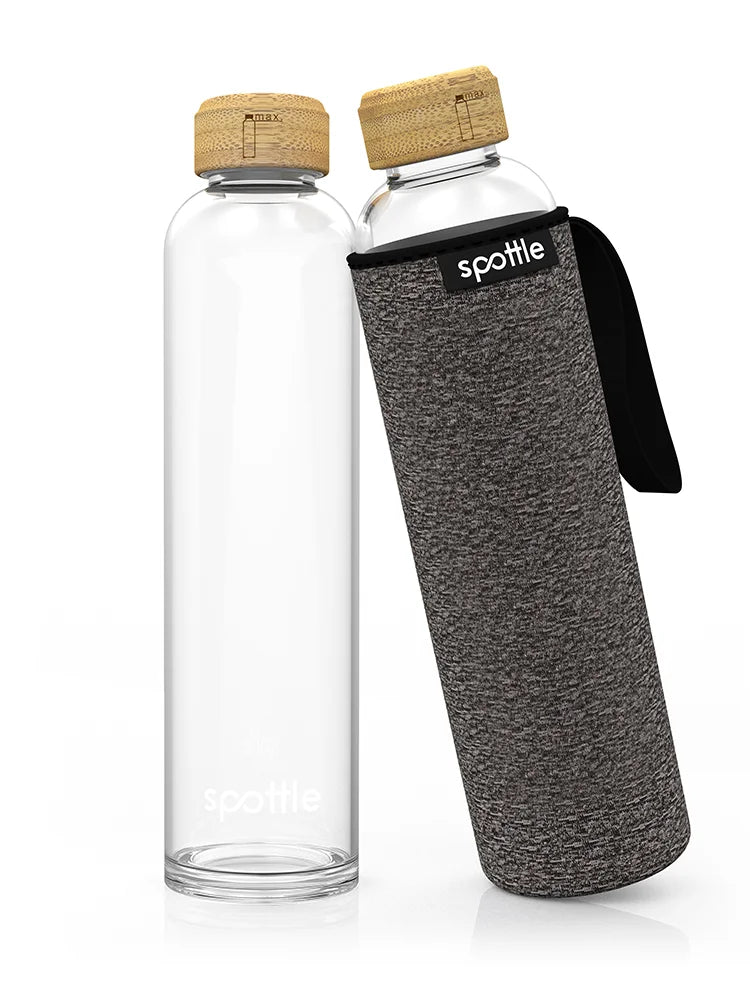 trinkflache-glas-750ml-mit-neoprenhuelle-schwarz-meliert Mixed black #color_mixed-black