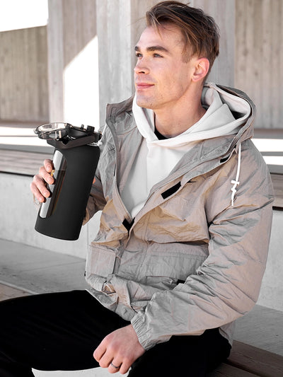 Glass water bottle with silicone sleeve 2 L