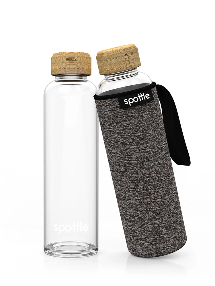 Glass bottle with neoprene sleeve & bamboo cap