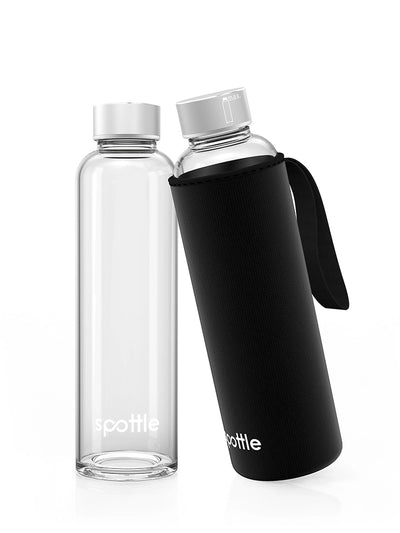 spottle 500-ml-Glasflasche mit schwarzer Neoprenhülle und schwarzer Trageschlaufe