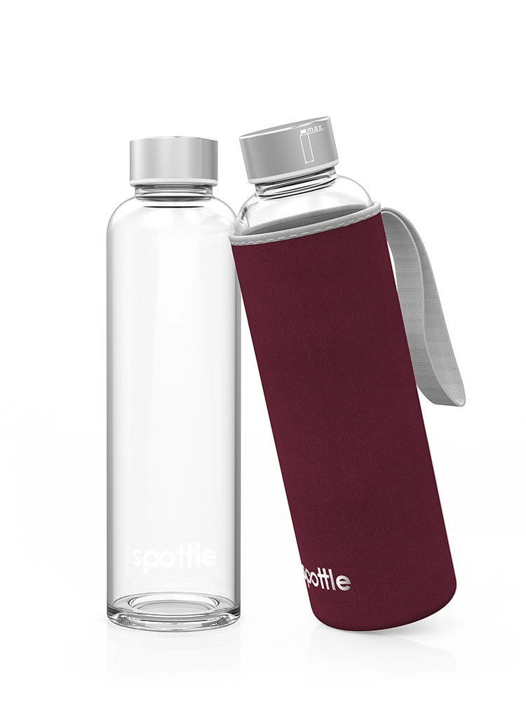 Glass water bottle with neoprene sleeve – 500 ml (16oz)