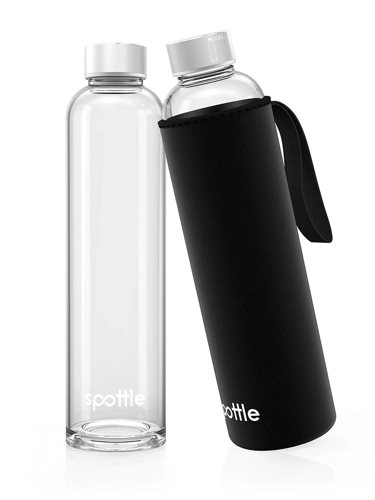spottle 750-ml-Glasflasche mit schwarzer Neoprenhülle und schwarzer Trageschlaufe
