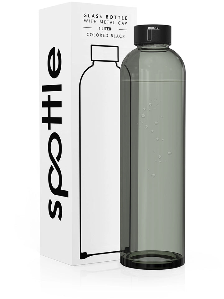 Schwarze Trinkflasche aus Glas – 1 Liter