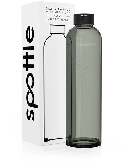 Black glass water bottle – 1 L (32oz)