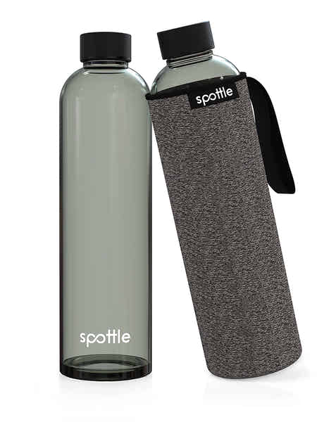 Sunkey 1 Liter Glas Trinkflasche Mit Neoprenhülle – Auslaufsicherer Edelstahl-Deckel, BPA-frei, Hitzebeständig Von -20 Bis