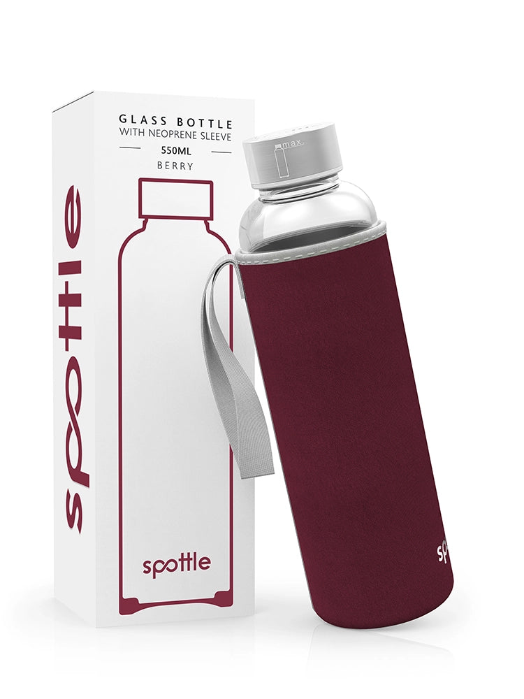 Glass water bottle with neoprene sleeve – 500 ml (16oz)