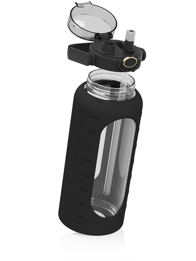 Glass water bottle with silicone sleeve 2 L