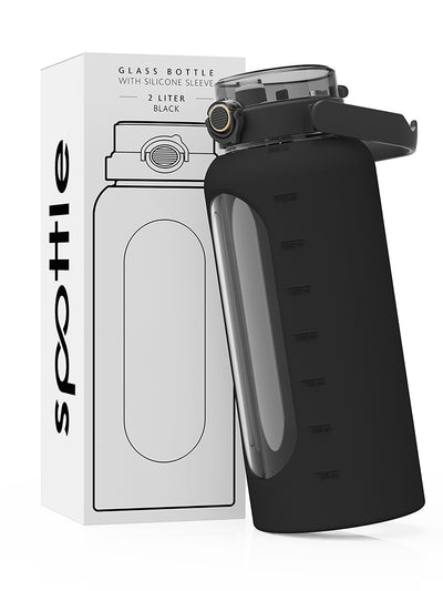 Glass water bottle with silicone sleeve 2 L
