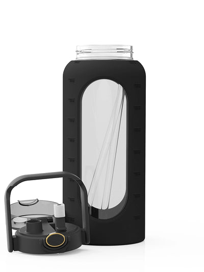 Glass water bottle with silicone sleeve 2 L