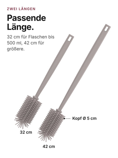 spottle Flaschenbürsten aus Silikon in 32 cm und 42 cm, Bürstenkopf Ø 5 cm, Nude grey.