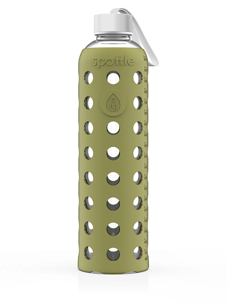 Glass water bottle with silicone sleeve – 1 L (32oz)
