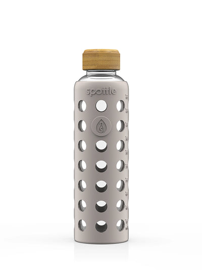Glass water bottle with silicone sleeve & bamboo cap – 500 ml