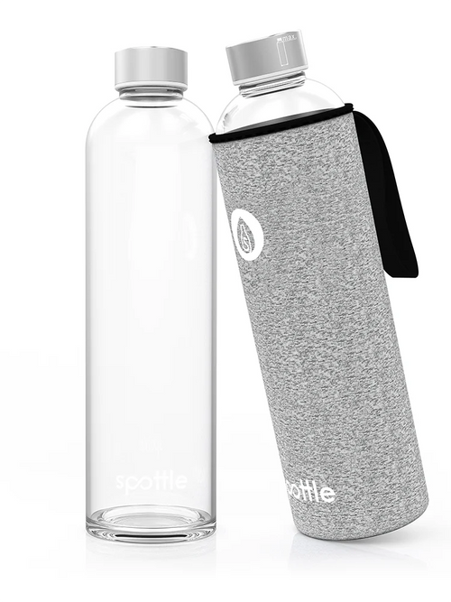 Sunkey Glass Water Bottle – 1 Liter Wide Mouth With Sleeve, Borosilicate & BPA Free