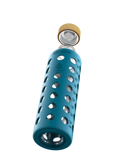 Glass water bottle with silicone sleeve & bamboo cap – 500 ml
