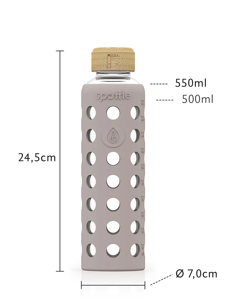 Glasflasche 550ml mit Silikonhülle und Bambusdeckel | spottle